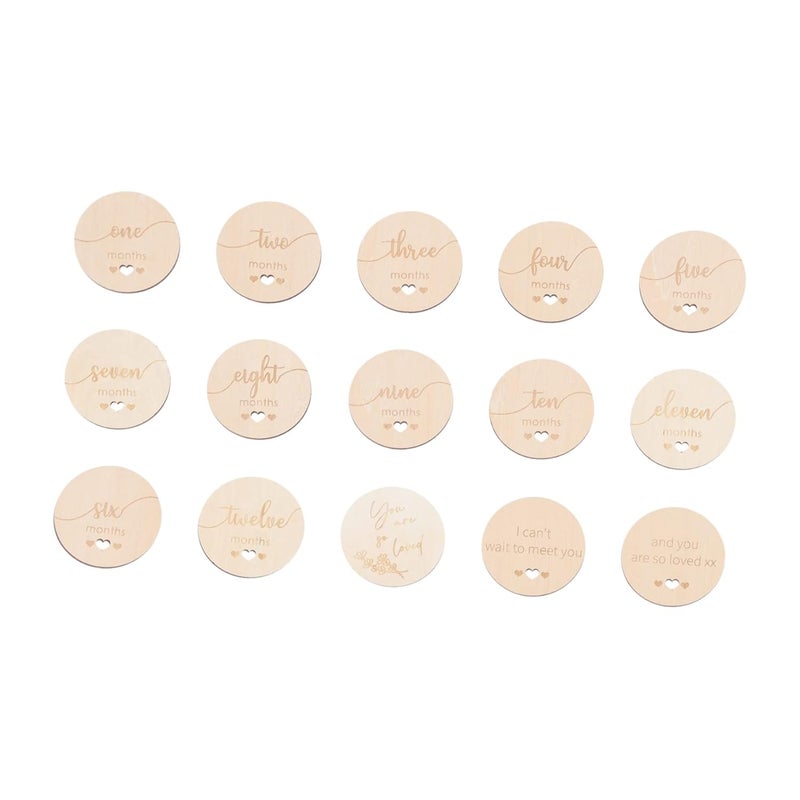 UPKOCH 15Pcs Natural Wooden Milestone Cards Baby Growth Photo Props First Year Memories - Image 1